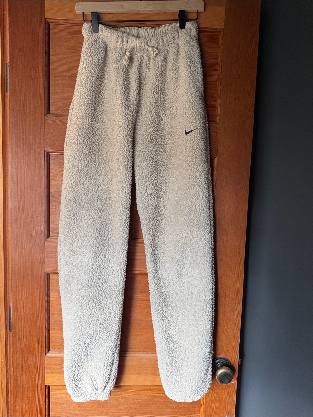 Nike Cream Sherpa Joggers with Black Swoosh